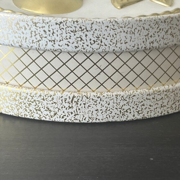 Large Round Embossed Fruit Metal Tin // Gold Speckle // 10" Diameter - Picture 4 of 8